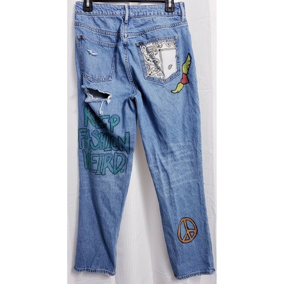 Pacsun Mom Jean Distressed Light Wash Custom Drawstring Jeans Women's size 27 - Picture 7 of 14